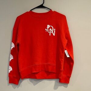 NWT Old Navy Red Crew Neck Sweater with White Rose Details Size XL